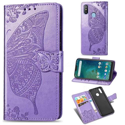 Embossing Mandala Flower Butterfly Leather Wallet Case for Xiaomi Mi A2 Lite (Redmi 6 Pro) - Light Purple
