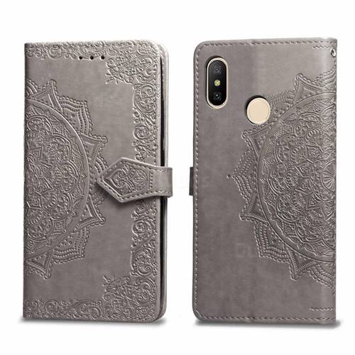 Embossing Imprint Mandala Flower Leather Wallet Case for Xiaomi Mi A2 Lite (Redmi 6 Pro) - Gray