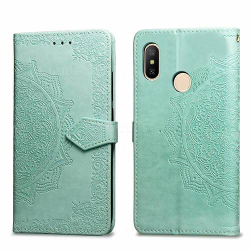 Embossing Imprint Mandala Flower Leather Wallet Case for Xiaomi Mi A2 Lite (Redmi 6 Pro) - Green