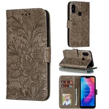 Intricate Embossing Lace Jasmine Flower Leather Wallet Case for Xiaomi Mi A2 Lite (Redmi 6 Pro) - Gray