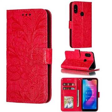 Intricate Embossing Lace Jasmine Flower Leather Wallet Case for Xiaomi Mi A2 Lite (Redmi 6 Pro) - Red