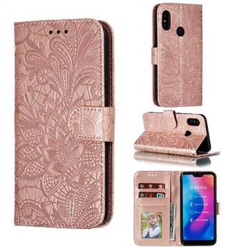 Intricate Embossing Lace Jasmine Flower Leather Wallet Case for Xiaomi Mi A2 Lite (Redmi 6 Pro) - Rose Gold