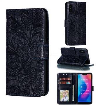 Intricate Embossing Lace Jasmine Flower Leather Wallet Case for Xiaomi Mi A2 Lite (Redmi 6 Pro) - Dark Blue