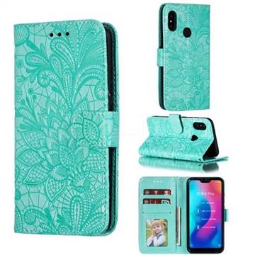 Intricate Embossing Lace Jasmine Flower Leather Wallet Case for Xiaomi Mi A2 Lite (Redmi 6 Pro) - Green