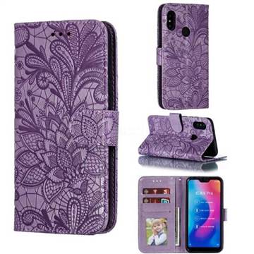 Intricate Embossing Lace Jasmine Flower Leather Wallet Case for Xiaomi Mi A2 Lite (Redmi 6 Pro) - Purple