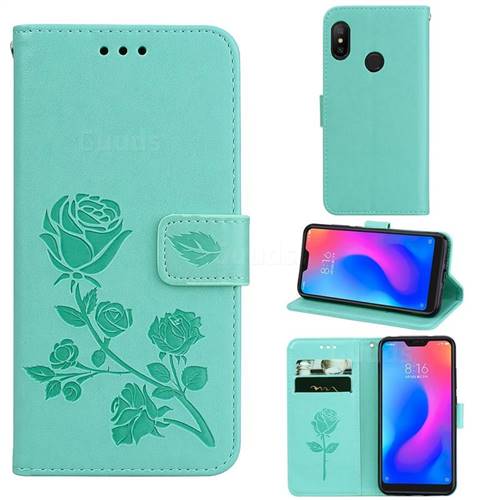 Embossing Rose Flower Leather Wallet Case for Xiaomi Mi A2 Lite (Redmi 6 Pro) - Green