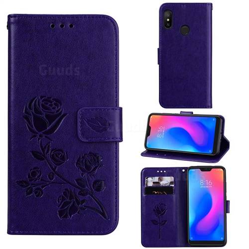 Embossing Rose Flower Leather Wallet Case for Xiaomi Mi A2 Lite (Redmi 6 Pro) - Purple