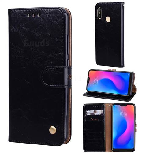 Luxury Retro Oil Wax PU Leather Wallet Phone Case for Xiaomi Mi A2 Lite (Redmi 6 Pro) - Deep Black