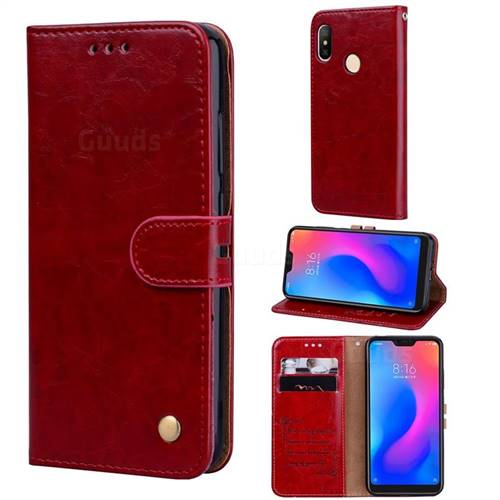 Luxury Retro Oil Wax PU Leather Wallet Phone Case for Xiaomi Mi A2 Lite (Redmi 6 Pro) - Brown Red