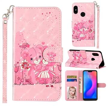 Pink Bear 3D Leather Phone Holster Wallet Case for Xiaomi Mi A2 Lite (Redmi 6 Pro)