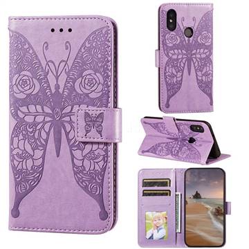 Intricate Embossing Rose Flower Butterfly Leather Wallet Case for Xiaomi Mi A2 Lite (Redmi 6 Pro) - Purple