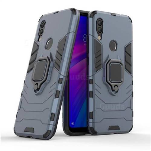Black Panther Armor Metal Ring Grip Shockproof Dual Layer Rugged Hard Cover for Mi Xiaomi Redmi 7 - Blue