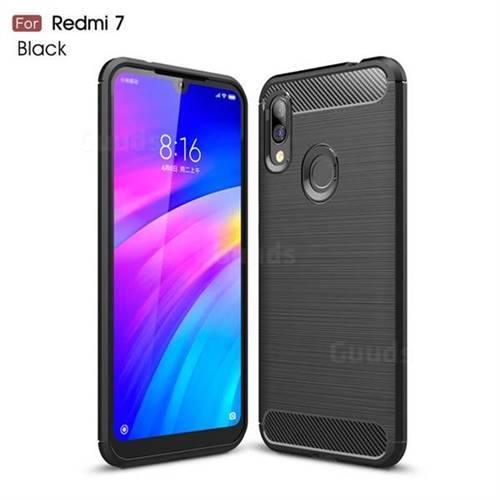 Luxury Carbon Fiber Brushed Wire Drawing Silicone TPU Back Cover for Mi Xiaomi Redmi 7 - Black