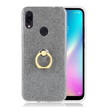 Luxury Soft TPU Glitter Back Ring Cover with 360 Rotate Finger Holder Buckle for Mi Xiaomi Redmi 7 - Black