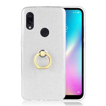 Luxury Soft TPU Glitter Back Ring Cover with 360 Rotate Finger Holder Buckle for Mi Xiaomi Redmi 7 - White