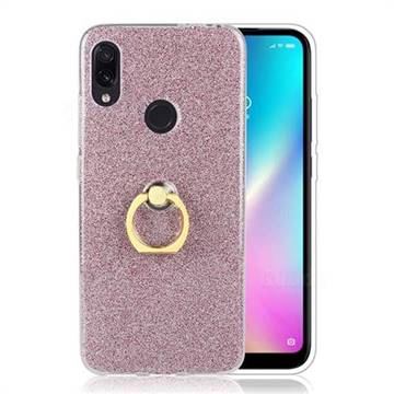 Luxury Soft TPU Glitter Back Ring Cover with 360 Rotate Finger Holder Buckle for Mi Xiaomi Redmi 7 - Pink