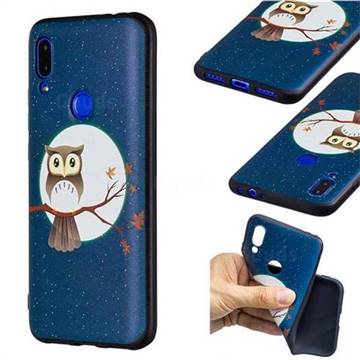 Moon and Owl 3D Embossed Relief Black Soft Back Cover for Mi Xiaomi Redmi 7