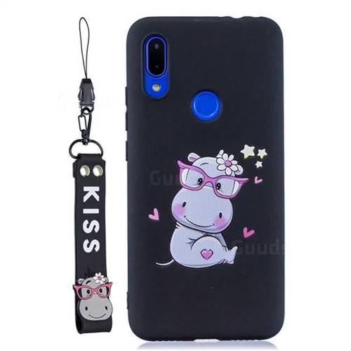 Black Flower Hippo Soft Kiss Candy Hand Strap Silicone Case for Mi Xiaomi Redmi 7