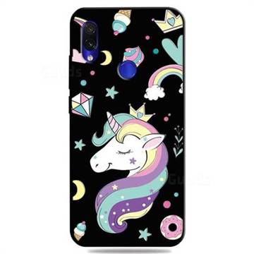 Candy Unicorn 3D Embossed Relief Black TPU Cell Phone Back Cover for Mi Xiaomi Redmi 7