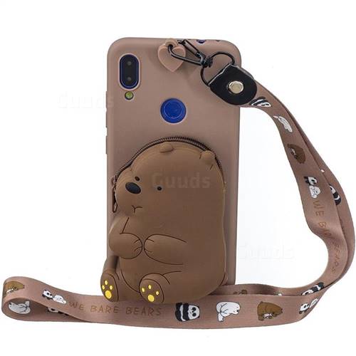 Brown Bear Neck Lanyard Zipper Wallet Silicone Case for Mi Xiaomi Redmi 7