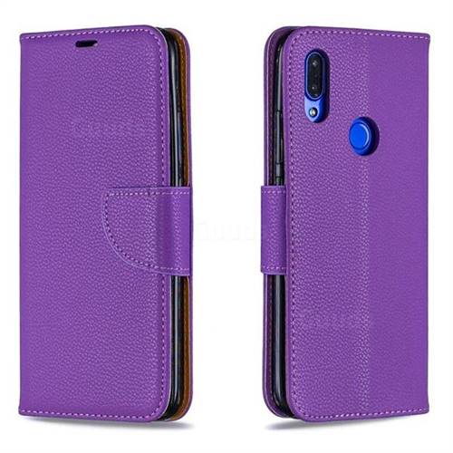 Classic Luxury Litchi Leather Phone Wallet Case for Mi Xiaomi Redmi 7 - Purple
