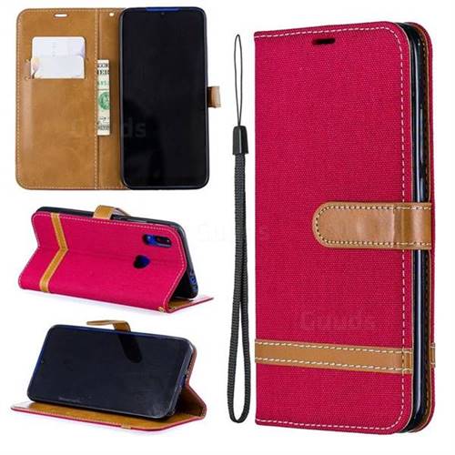 Jeans Cowboy Denim Leather Wallet Case for Mi Xiaomi Redmi 7 - Red