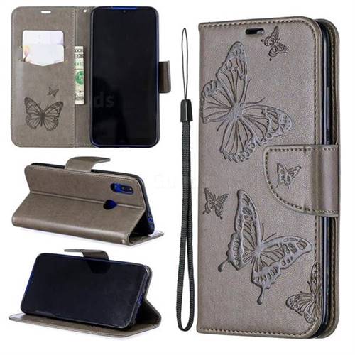 Embossing Double Butterfly Leather Wallet Case for Mi Xiaomi Redmi 7 - Gray