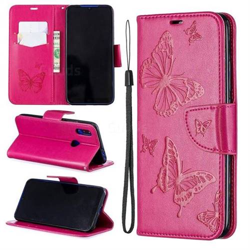 Embossing Double Butterfly Leather Wallet Case for Mi Xiaomi Redmi 7 - Red