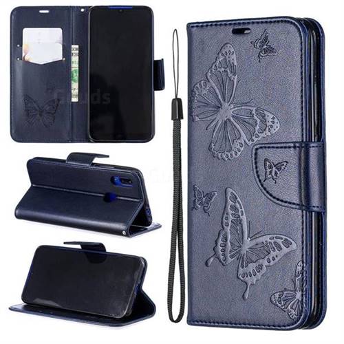 Embossing Double Butterfly Leather Wallet Case for Mi Xiaomi Redmi 7 - Dark Blue