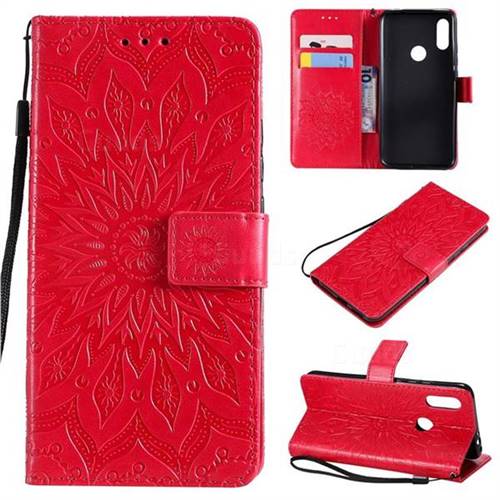 Embossing Sunflower Leather Wallet Case for Mi Xiaomi Redmi 7 - Red