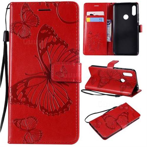 Embossing 3D Butterfly Leather Wallet Case for Mi Xiaomi Redmi 7 - Red
