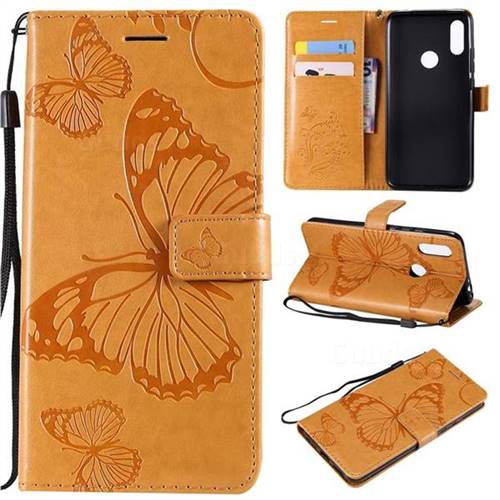 Embossing 3D Butterfly Leather Wallet Case for Mi Xiaomi Redmi 7 - Yellow