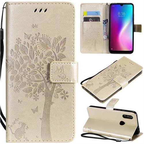 Embossing Butterfly Tree Leather Wallet Case for Mi Xiaomi Redmi 7 - Champagne