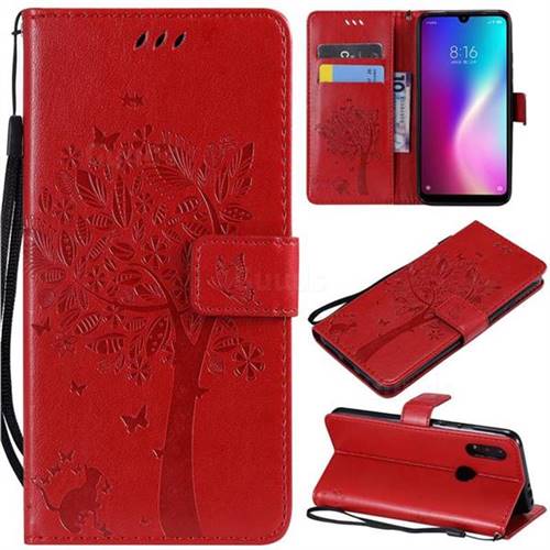 Embossing Butterfly Tree Leather Wallet Case for Mi Xiaomi Redmi 7 - Red