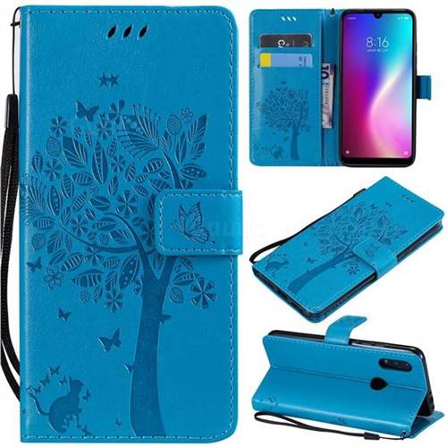 Embossing Butterfly Tree Leather Wallet Case for Mi Xiaomi Redmi 7 - Blue