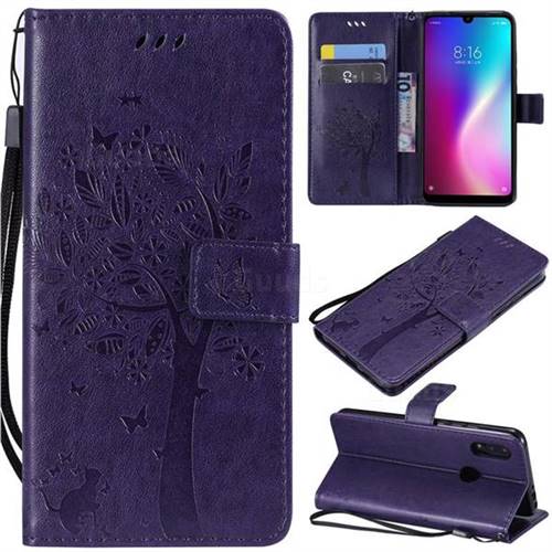 Embossing Butterfly Tree Leather Wallet Case for Mi Xiaomi Redmi 7 - Purple