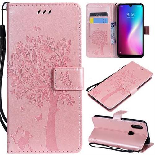 Embossing Butterfly Tree Leather Wallet Case for Mi Xiaomi Redmi 7 - Rose Pink