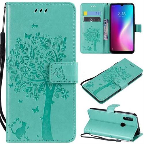 Embossing Butterfly Tree Leather Wallet Case for Mi Xiaomi Redmi 7 - Cyan