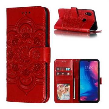 Intricate Embossing Datura Solar Leather Wallet Case for Mi Xiaomi Redmi 7 - Red