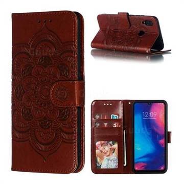 Intricate Embossing Datura Solar Leather Wallet Case for Mi Xiaomi Redmi 7 - Brown