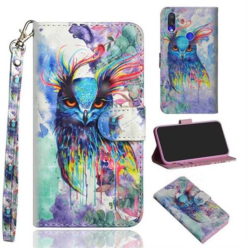 Watercolor Owl 3D Painted Leather Wallet Case for Mi Xiaomi Redmi 7