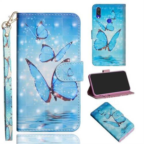 Blue Sea Butterflies 3D Painted Leather Wallet Case for Mi Xiaomi Redmi 7