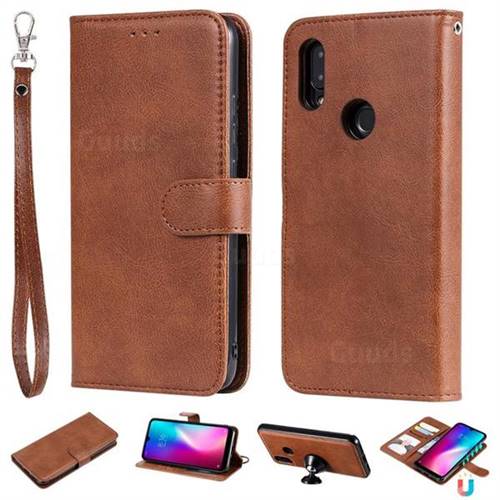Retro Greek Detachable Magnetic PU Leather Wallet Phone Case for Mi Xiaomi Redmi 7 - Brown