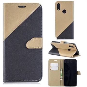 Dual Color Gold-Sand Leather Wallet Case for Mi Xiaomi Redmi 7 (Black / Champagne )