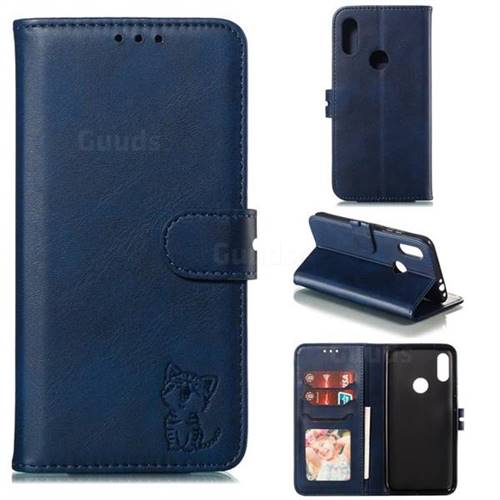 Embossing Happy Cat Leather Wallet Case for Mi Xiaomi Redmi 7 - Blue