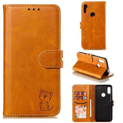 Embossing Happy Cat Leather Wallet Case for Mi Xiaomi Redmi 7 - Yellow