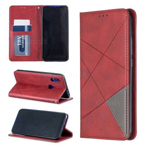 Prismatic Slim Magnetic Sucking Stitching Wallet Flip Cover for Mi Xiaomi Redmi 7 - Red