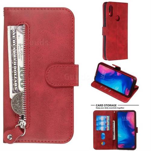 Retro Luxury Zipper Leather Phone Wallet Case for Mi Xiaomi Redmi 7 - Red