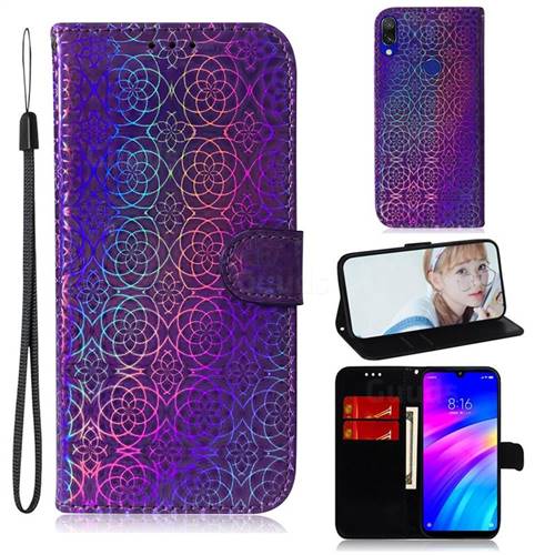 Laser Circle Shining Leather Wallet Phone Case for Mi Xiaomi Redmi 7 - Purple