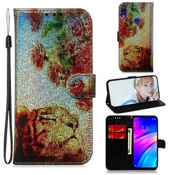 Tiger Rose Laser Shining Leather Wallet Phone Case for Mi Xiaomi Redmi 7